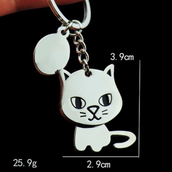 Kawaii Silver Cat Keychain • Rotating Body Charm • Cute Accessory - New - Picture 5 of 8